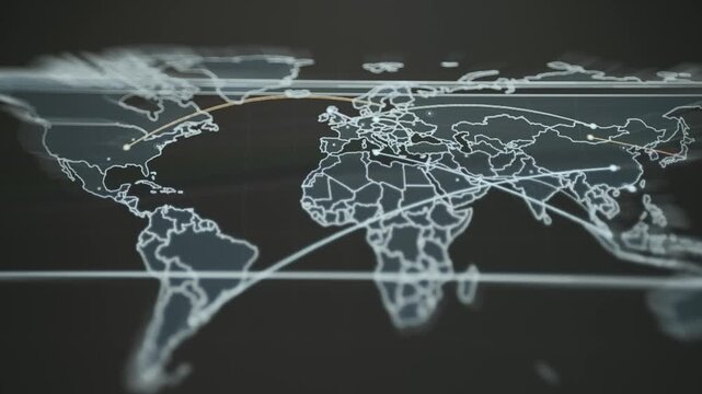 Worldwide network threat visualization displaying active attacks