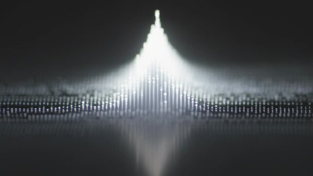 Playback starting, animating illuminated waveform visualizing signal at dark screen, mirror below