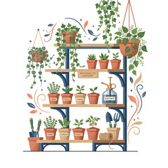Fototapeta premium Variety of Potted Houseplants on Shelf.