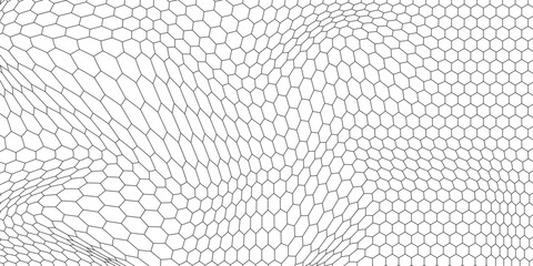 Fishing or soccer net. Repeated hexagon pattern. Black wired mesh texture isolated on white background. Metallic or fabric fence, cage or lattice structure. Vector graphic Illustration. © Musrifah