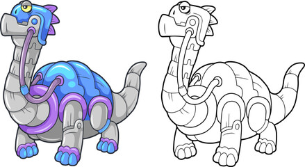 robot dinosaur brachiosaurus, coloring page © fargon