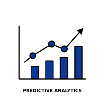 A simple vector illustration graphic of a bar chart with a line graph showing upward trend and predictive analytics data
