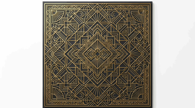 Art deco square pattern with intricate gold geometric lines