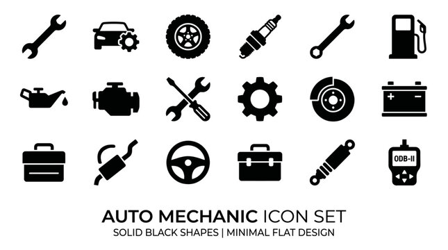 Auto mechanic icon set with tools.