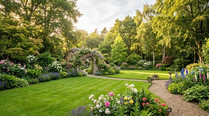 Obraz premium Beautiful landscape garden well-manicured lawn well-maintained has Close-up of green grass