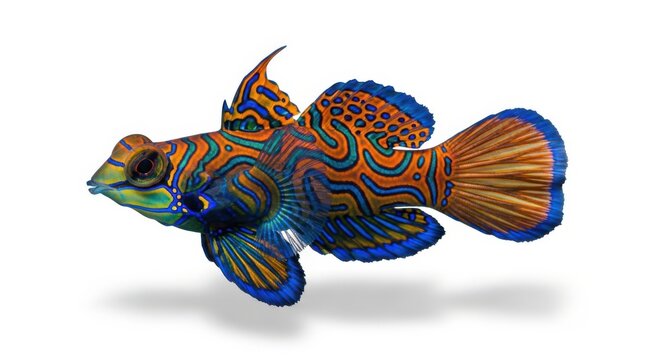 Mandarin fish, colorful marine life, vibrant ocean creature, exotic aquarium illustration