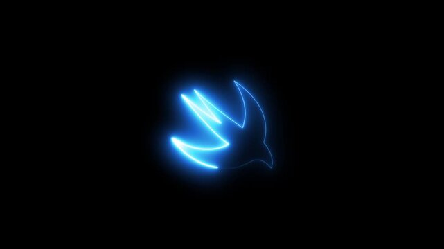 Glowing neon swift programming language animation on black background