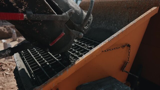 Concrete receiving hopper of pump system at construction site