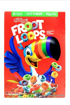 Box of Kellogg's Froot Loops Cereal - Toucan Sam mascot
