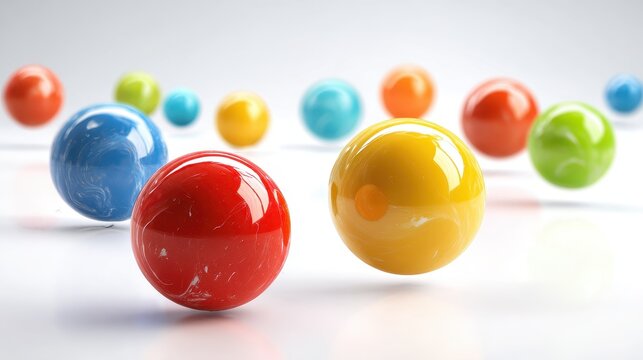 Colorful rubbery spheres in a playful bounce against a white studio backdrop