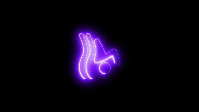 Neon purple breakdancer silhouette glowing animation on black background