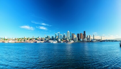 Fototapeta premium bright and sunny panoramic view of seattle skyline from the water