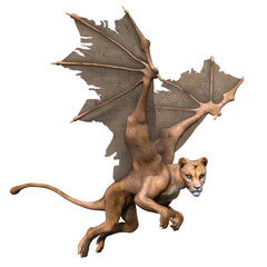 Naklejka premium 3D rendered illustration of a beautiful creature half dragon and half lion, isolated on a transparent background