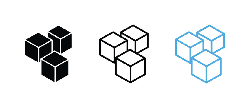 Ice cube and sugar cube icons featuring minimalist geometric cube symbols for graphic design, web interfaces, food concepts, and beverage applications.