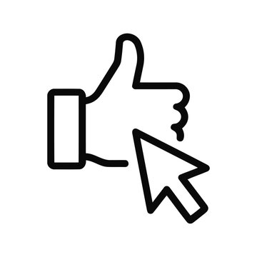 Like icon with cursor, thumb up symbol with mouse pointer, social media interaction, digital feedback, web button, vector illustration