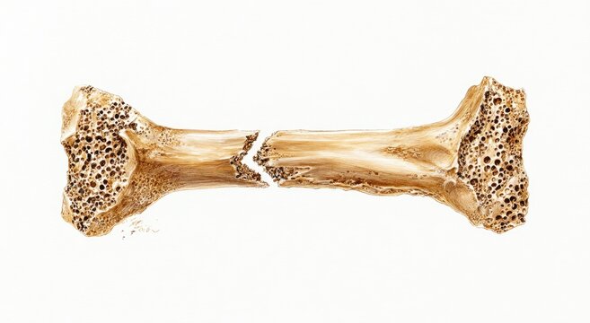 Illustration of a broken bone with porous ends on a white background.