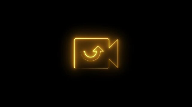 Neon camera with rotating arrow animation glowing recording