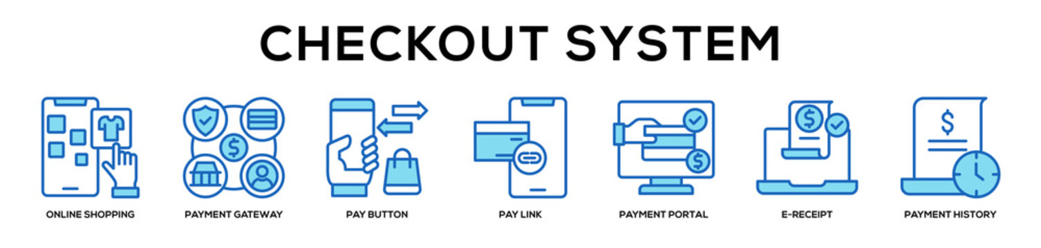 blue - Checkout System web banner icon vector illustration concept