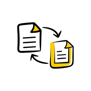 Document exchange and file transfer process vector doodle illustration.