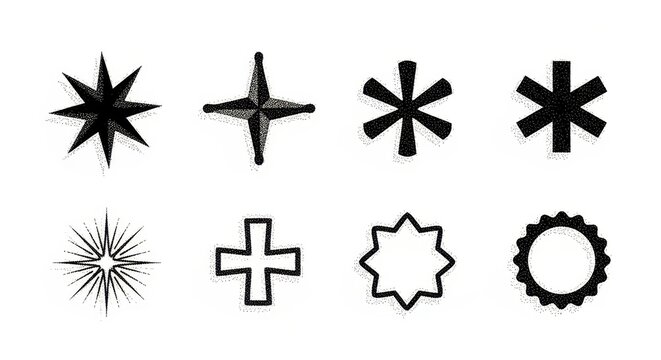 Set of Retro Stippled Star and Geometric Shapes Icons for Minimalist Design Projects