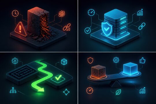 Cybersecurity protection and secure server network isometric concept with glowing digital shield