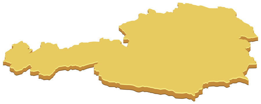 Vector artwork representing the 3D isometric yellow map of Austria, symbolizing geopolitical territory, regional analysis, european travel, and education, (cut out)