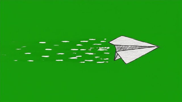 Paper airplane flies across a green screen backdrop representing fast travel.