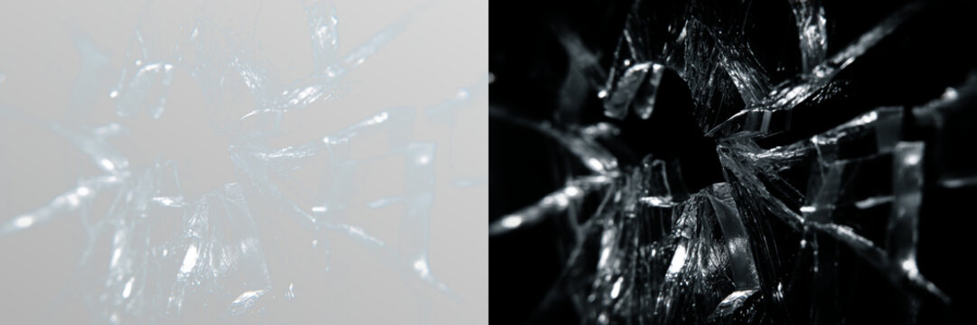 Transparent png of shattered blue and silver glass with realistic broken cracks and impact damage isolated on transparent background overlay for design effect crack pattern texture glasses fractured