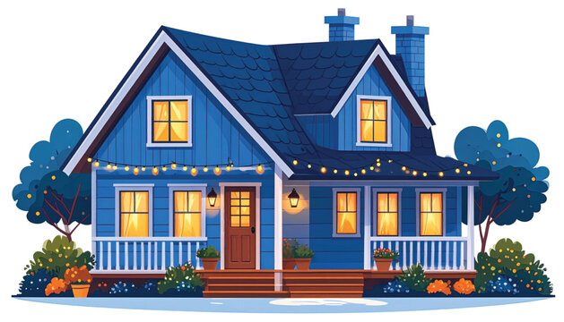 Blue house with white trim exterior.