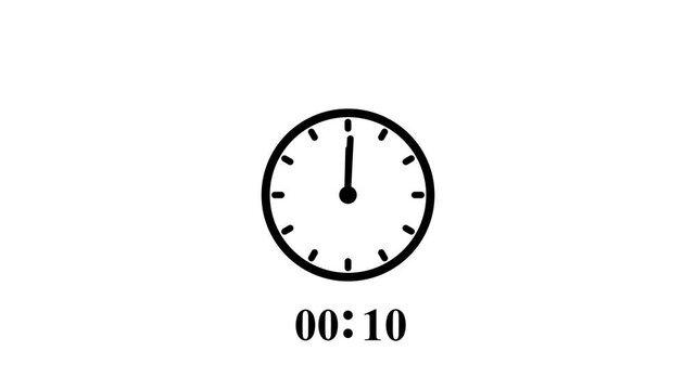 Analog clock face animation showing passing time with digital counter display in black ink.