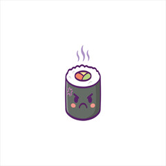 Cute Angry Sushi Roll Kawaii Japanese Food Character Vector © Halima