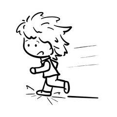 Fototapeta premium Boy running with a shock face cartoon outline illustration