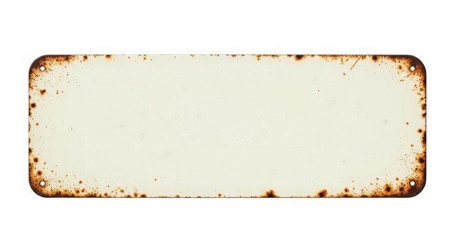 Vintage Blank White Rusty Metal Sign Isolated on White Background - Weathered Enamel Plaque for Retro Design