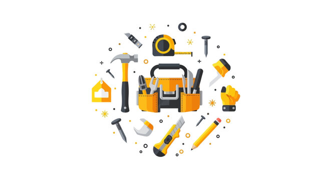 Professional Handyman Tool Kit and Tool Bag Flat Vector Illustration for Home Improvement, DIY, and Construction Services