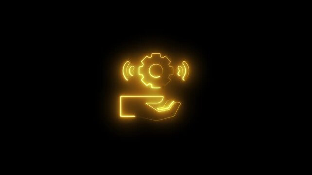 Neon gear and hand animation: industrial innovation and technical support concept