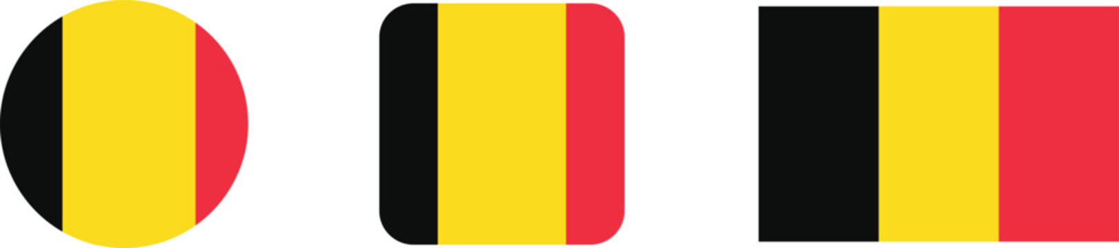 Vector belgian flag icons in circle rounded rectangle and rectangle shapes