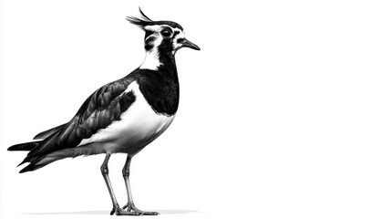 Obraz premium Elegant Black and White Portrait of a Lapwing Bird on White Background