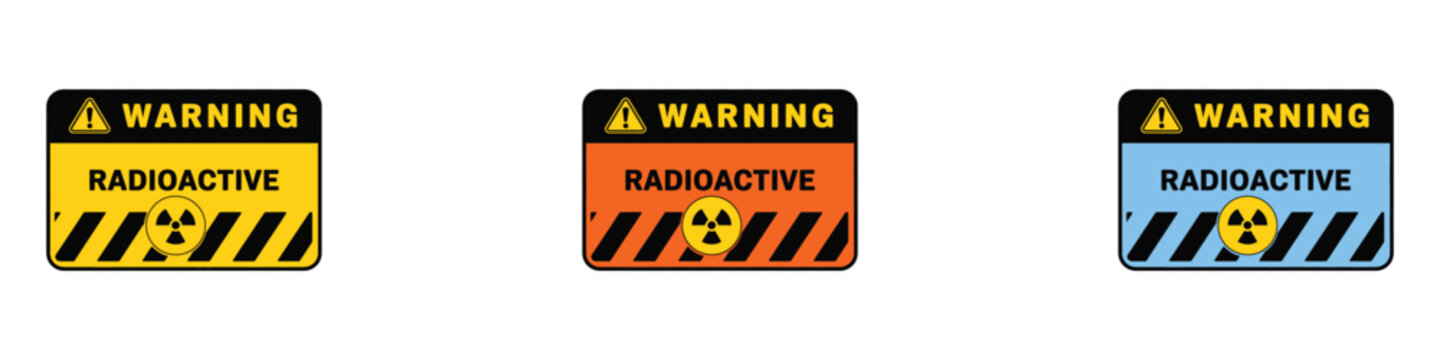 Radioactive Warning Hazard Signs Set. Vector Illustration of Nuclear Radiation Biohazard Labels, Industrial Trefoil Danger Symbols, and Laboratory Safety App Interface Elements.