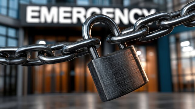 Locked Emergency Hospital Entrance Symbolizing Healthcare Access Crisis and Service Shutdown