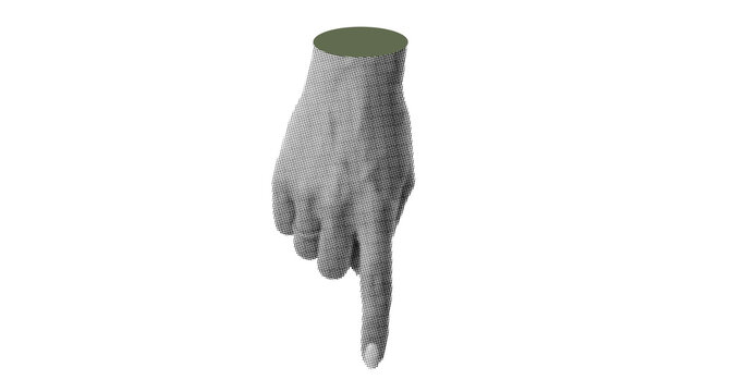 Halftone Dotted Hand Gesture Pointing Down, Transparent Background