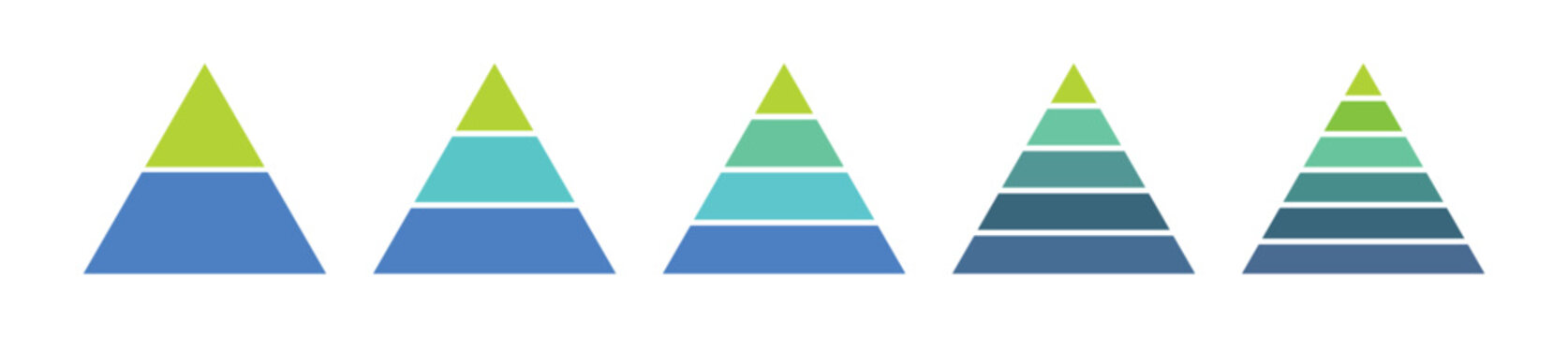 Colorful Pyramid Infographic Templates Set &ndash; Multi Level Hierarchy, Business Strategy, Marketing Funnel, Growth Stages, Layered Triangle Diagram, Maslow Hierarchy of Needs Vector Collection.