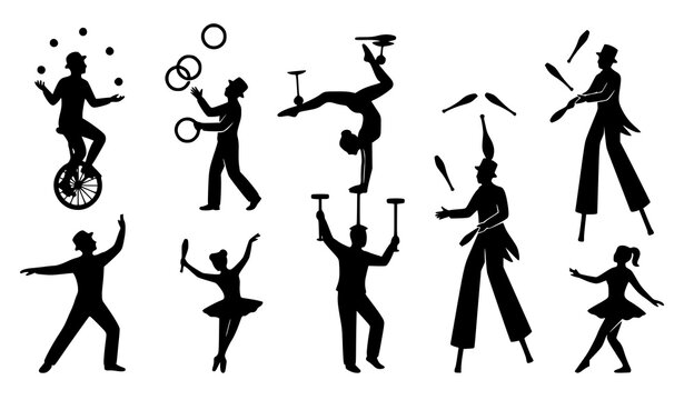 Circus juggling silhouette collection vector illustration
