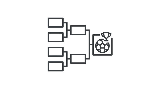 Simple soccer tournament bracket icon with trophy and ball.