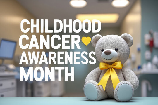 Banner poster card childhood cancer disease awareness month with yellow ribbon symbol AI Generative