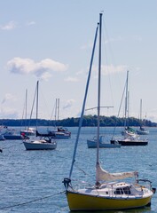 Obraz premium Mahone Bay Nova Scotia harbour and boats