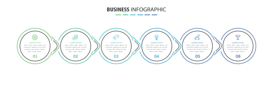 Business vector infographic design template with icons and 6 options or steps