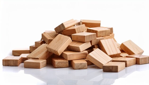 heap of wood blocks tiles scrabble letters isolated on a white background