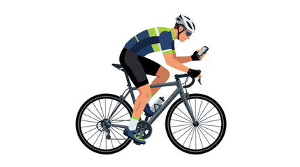 Naklejka premium Cyclist Using Smartphone For Navigation Or Tracking While Riding A Road Bike