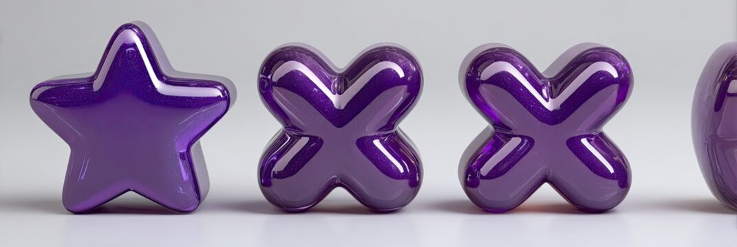 Shiny Purple Star and X Shapes on a White Background.