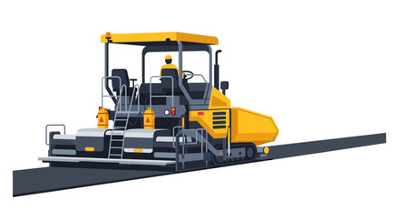 Obraz premium Yellow Asphalt Paver Machine for Road Construction and Highway Maintenance, Vector Illustration on White Background